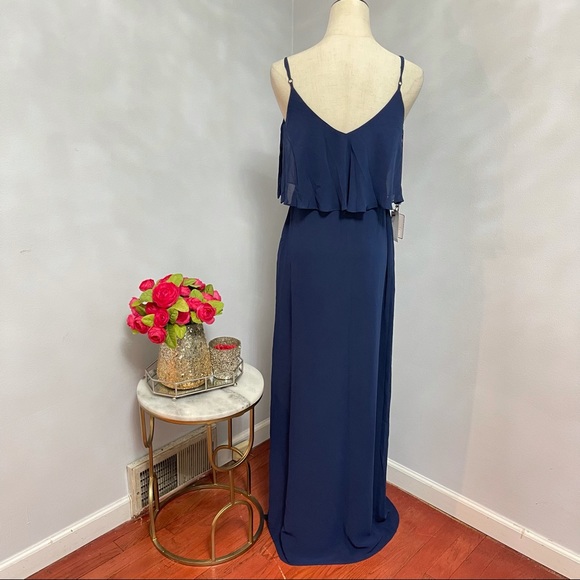 # Laundry Shelli Segal Midnight Pop Over Ruffled Chiffon Maxi Gown Dress Size 2 - Picture 10 of 15